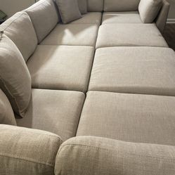  Transitional Modular Fabric Sofa with Storage Ottoman “2 Sets”