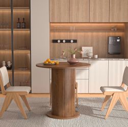 Modern Farmhouse Round Dining Table – Walnut Wood Base Bistro Table