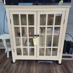 Pale Yellow Double Door Display Cabinet
