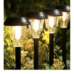 Solar Lights Outdoor Waterproof, 6 Pack Metal Glass Solar Pathway Lights Outdoor, Bright LED Outdoor Solar Lights for Yard Garden Path Walkway