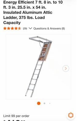 Energy Efficient 7 ft. 8 in. to 10 ft. 3 in. 25.5 in. × 54 in. Insulated Aluminum Attic Ladder, 375 Ibs. Load Capacity