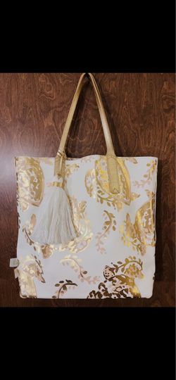 Lilly Pulitzer “Turtely Awesome” Metallic Gold & White Reversible Tote Large Bag