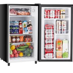 Sweetcrispy 3.2 Cu.Ft Mini Fridge with Freezer Small Refrigerator Single Door Adjustable Thermostat Energy-efficient Low Noise, Compact Fridge for Bed