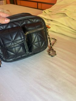Black Quilted Leather Camera Crossbody Bag