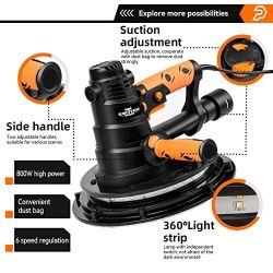 Excited Work Drywall Sander, 800W Electric Drywall Sander with Vacuum and LED Light Variable with a Removable Handle Carry Dust Collection Bag and 13 