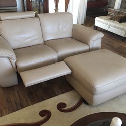Natuzzi Leather Reclining Couch and Ottoman