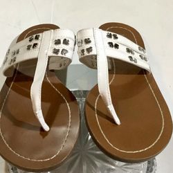 Kate Spade Size 8.5 Women’s Carol Studded Thong Flat Sandals In White