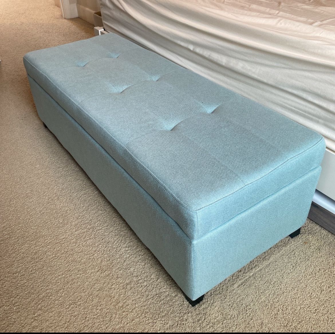 Turquoise Fabric Storage Ottoman / Bench