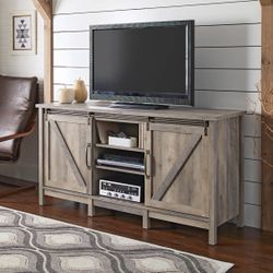 NEW Modern Farmhouse TV Stand, Console Table, TVs up to 70”, 2 Sliding Barn Doors, Buffet, Sideboard