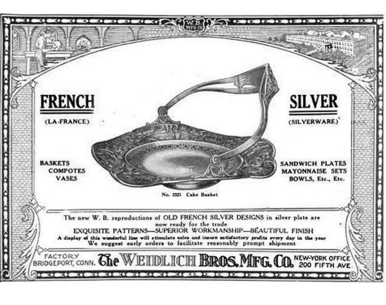 Antique 1910s Silverplate Repousse Cake Basket Sheffield USA Weidlich Bros Mfg
