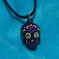 Black Sugar Skull Pendant Necklace