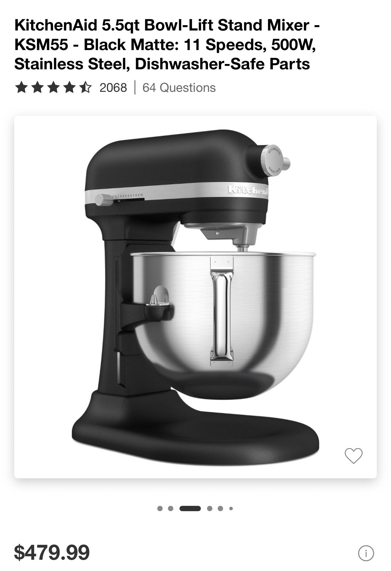 BRAND NEW NEVER PLUGGED IN KitchenAid 5.5qt Bowl-Lift Stand Mixer - KSM55 - Black Matte: 11 Speeds,