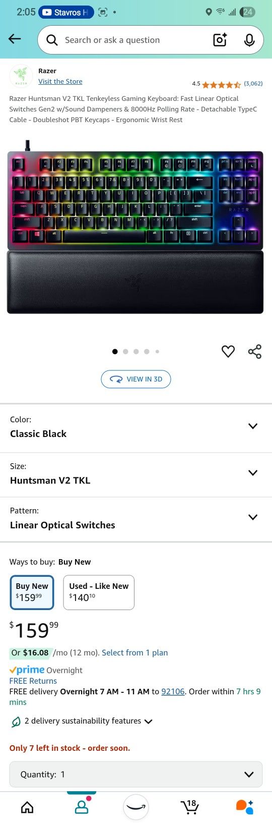 Razer Huntsman V2 TKL Gaming Keyboard: Fast Linear Optical Switches Gen2 w/Sound Dampeners & 8000Hz Polling Rate
