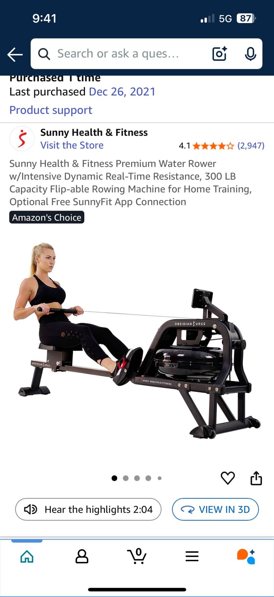 Obsidian Surge 500 Water Rowing Machine