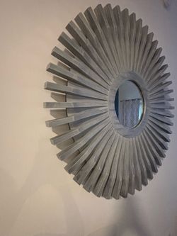 Sunburst Wall Mirror Gray Wood Frame •   diameter 42 inch