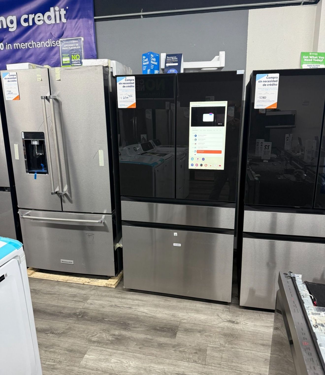 Samsung Bespoke Counter Depth 4-Door Refrigerator (23 cu. ft.) - in Charcoal Glass Top and Family Hub™ Panels with Stainless Steel Middle and Bott