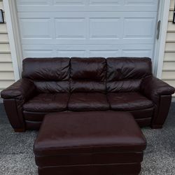 Genuine Leather Sofa w/ Ottoman — Excellent Condition!