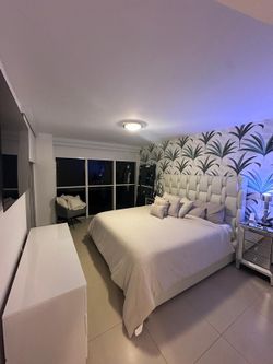 Queen Bed Frame with LED Lights & USB Ports - Ready for Pickup