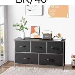 🔥🔥🔥Dresser for Bedroom with 5 Drawers, Storage Organizer Units with Cabinet Wooden Top for Clothing Closet Living Room Hallway, Fabric Bins, Black