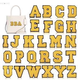 Chenille YELLOW Letter Alphabet 3in Embroidered Iron-on Patch