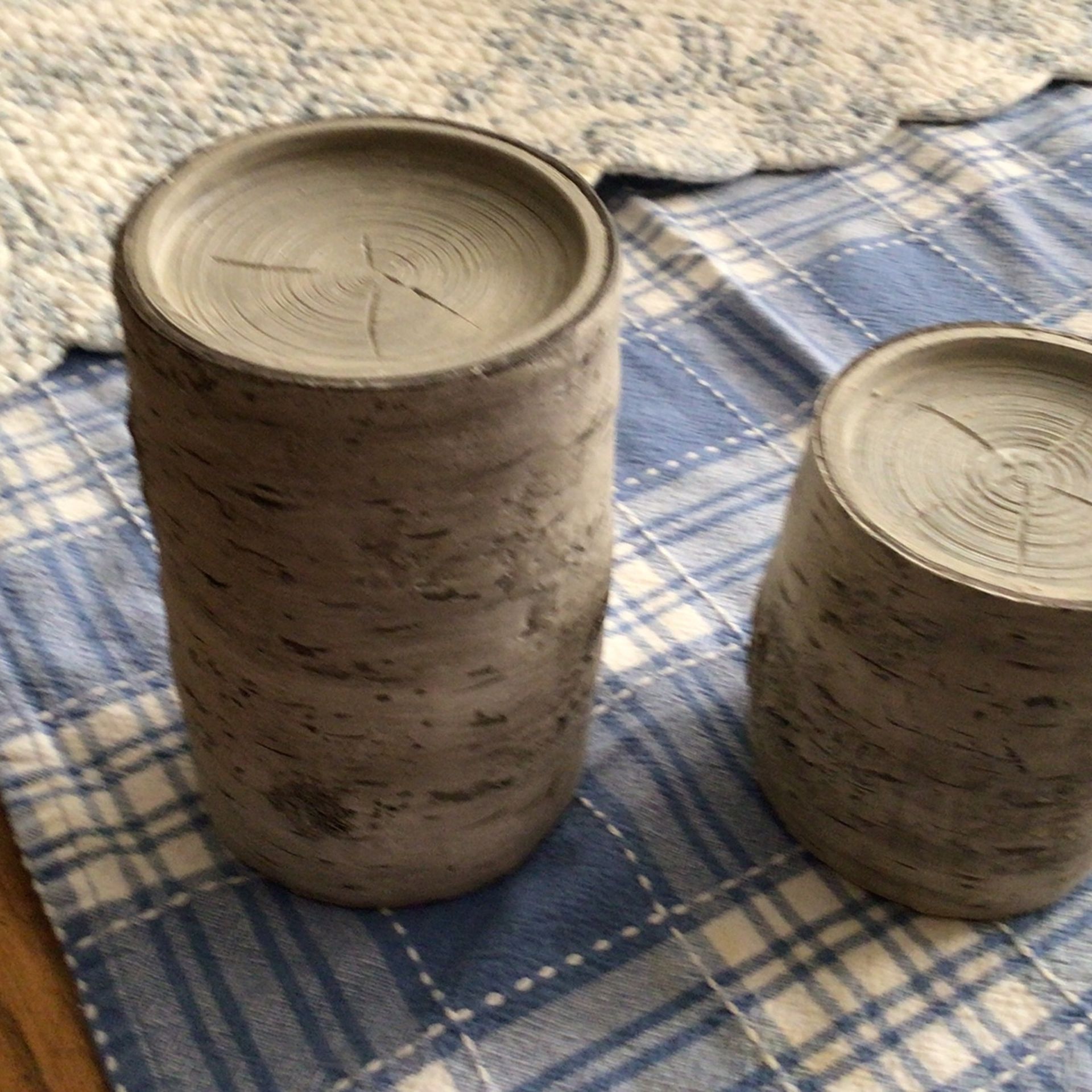 2-faux Wood Pillar Candle Holders