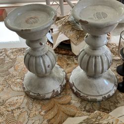 Pottery Barn Leah Rustic Ceramic Candlesticks