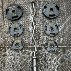 Curl Bar Pair Of 25 10 And 5lbs Golds Gym Weight Plates 