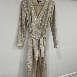 Gold Sequenced Wrap around Dress/coat