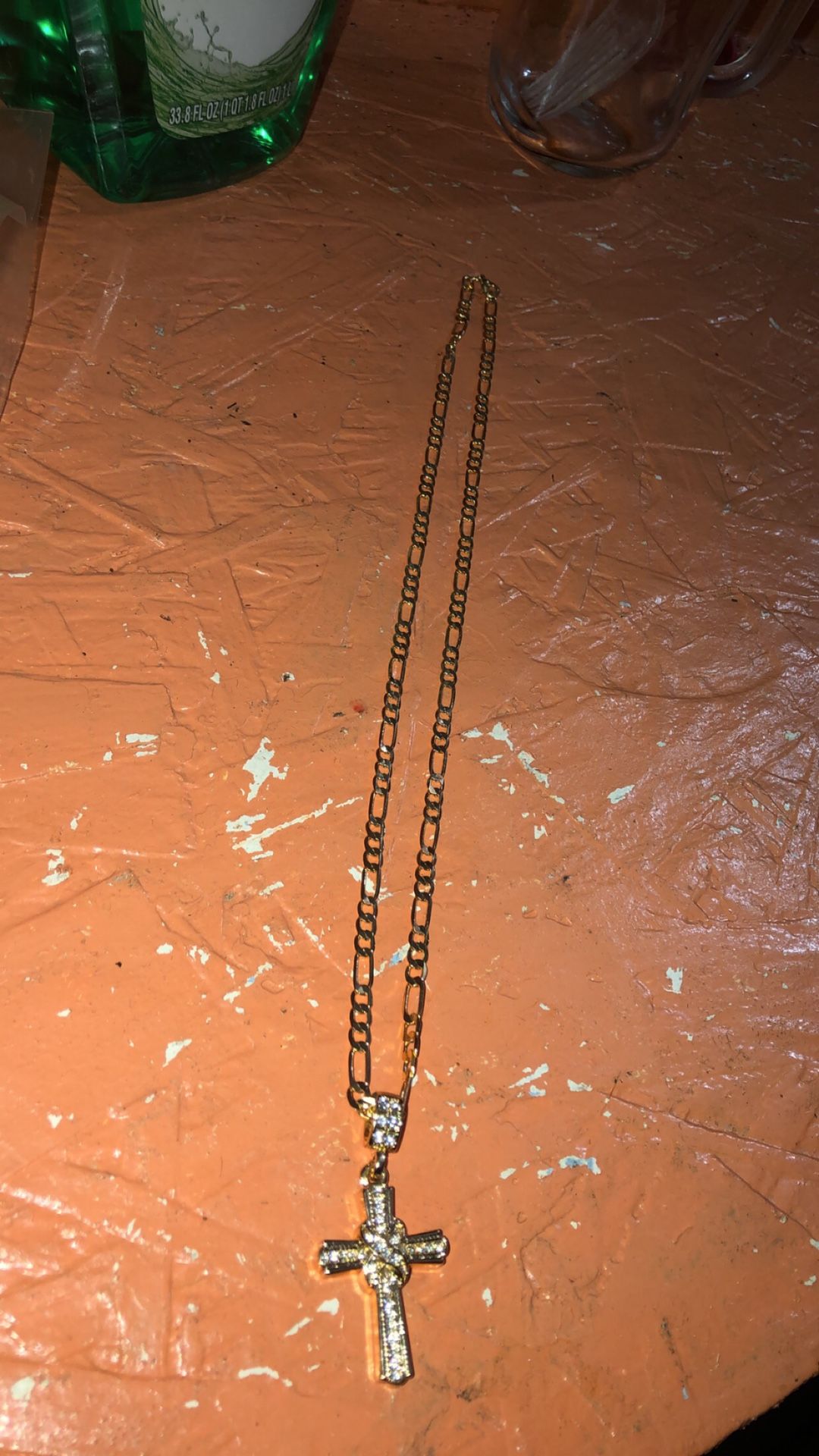 10k Gold Fígaro Chain Wit Cross Pendant