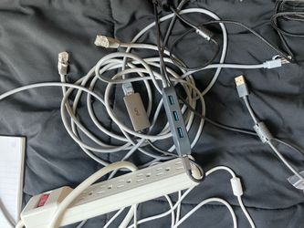 Gaming mouse, Ethernet to laptop connectors, laptop usb hub, and Ethernet cable