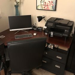 Small Corner Desk With Filing Drawer & Printer Ledge