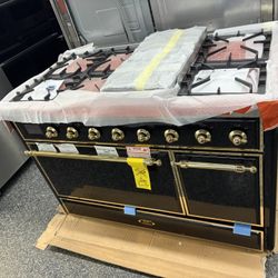 New Ilve Majestic II Dual Fuel 48” Range Stove With Brass Trim