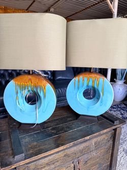 Set Of two Table Lamps Fenerly Teal Ceramic