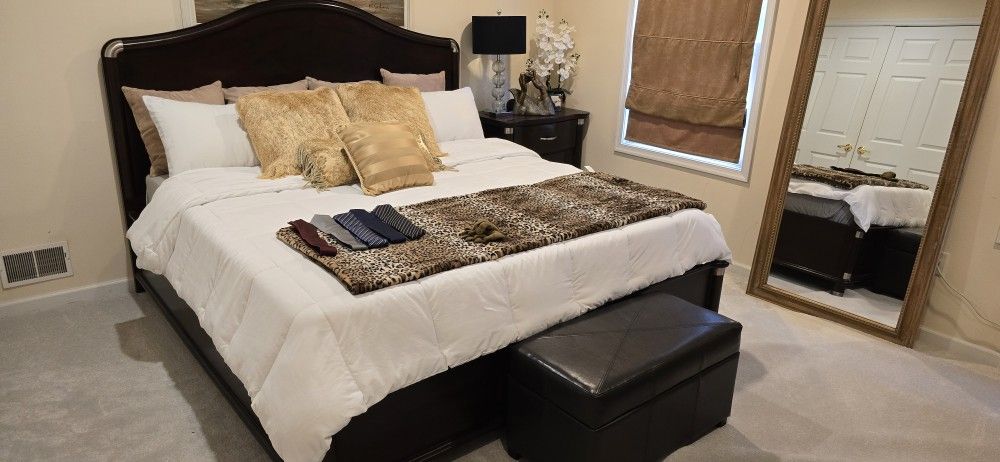 Real Solid Wood Furniture Cherry Brown King Bedroom Set