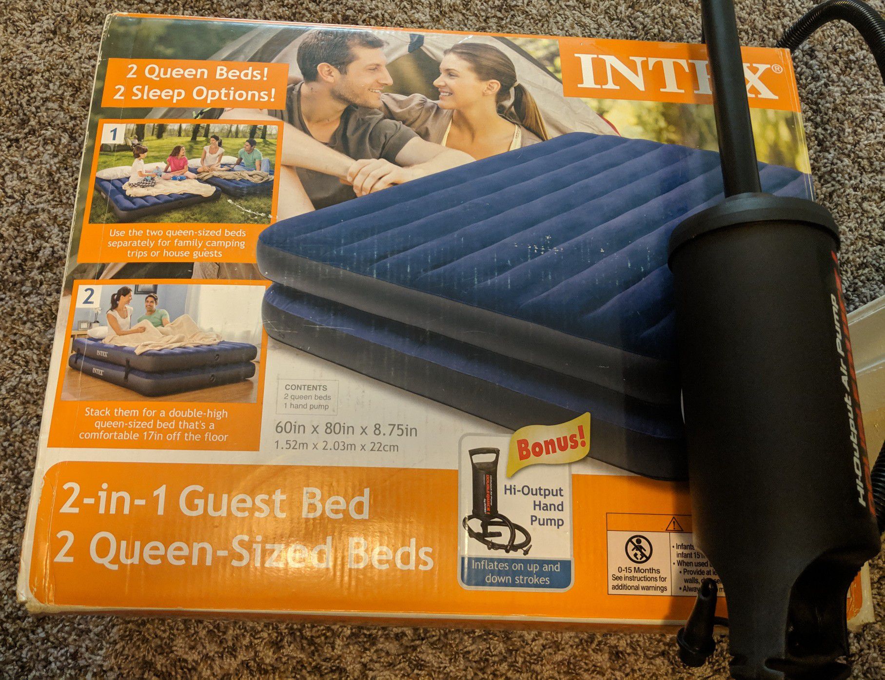 Intex air mattress 2 queen size with hand pump
