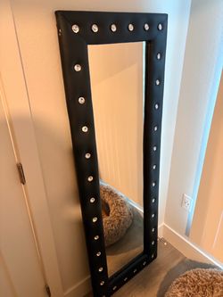 Black Full-Length Floor Mirror with Crystal Rhinestone Accents