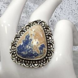 Sodalite Orange Cream Sterling Silver Ring Size 9  Sodalite is a healing stone that is known to keep emotional balance, relieve Panic Attacks, Enhance
