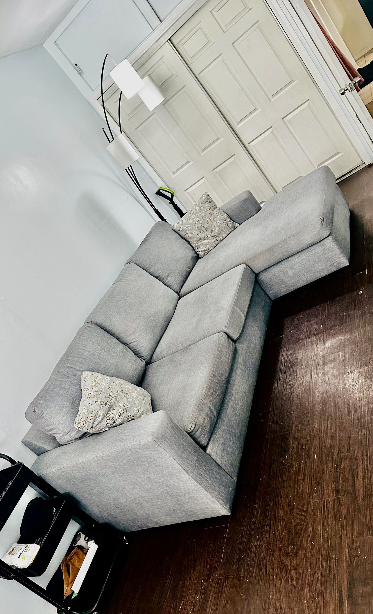 Sectional Sofa Couch Living Spaces Araceli II Pewter 107" 2 Piece Modular Sectional with Right Arm Facing Chaise