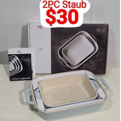 STAUB Ceramic 2-pc Rectangular Baking Dish Set, Macaron Pastel Blue