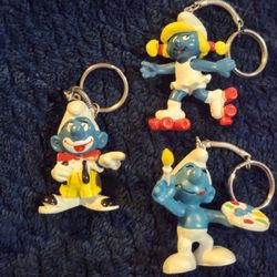 Vintage Smurf Keychains From 1970s.