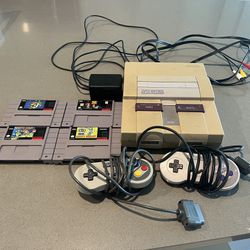 Original SNES Console with 2 Controllers and 4 Games! 
