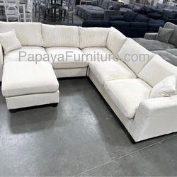 New! Cream Sectional Sofa And Ottoman, Sectionals, Sofa, Couch, Plush Sectional, High Back Couch, Sofas, Ivory Sectional, ivory Sofa, Grey Couch Dimen