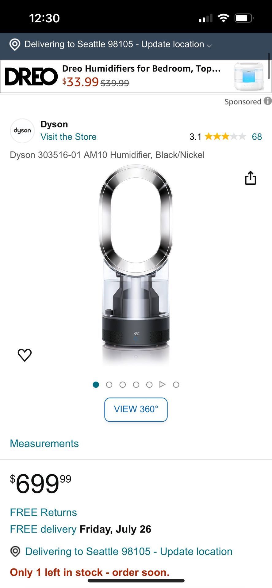 Dyson Humidifier AM10 Used