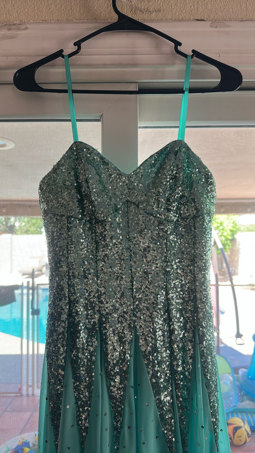 Aqua Sequined Formal Dress