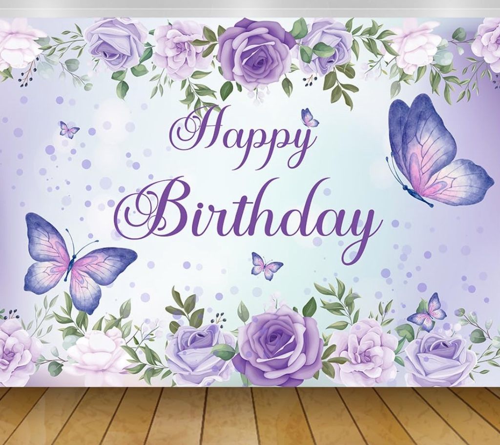 Happy Birthday Purple Butterfly Banner 
