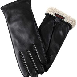 Warm Fleece Lining Touchscreen Texting Driving Winter Women's Leather Gloves