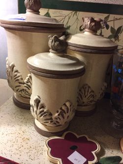 Set of 3 pottery canisters