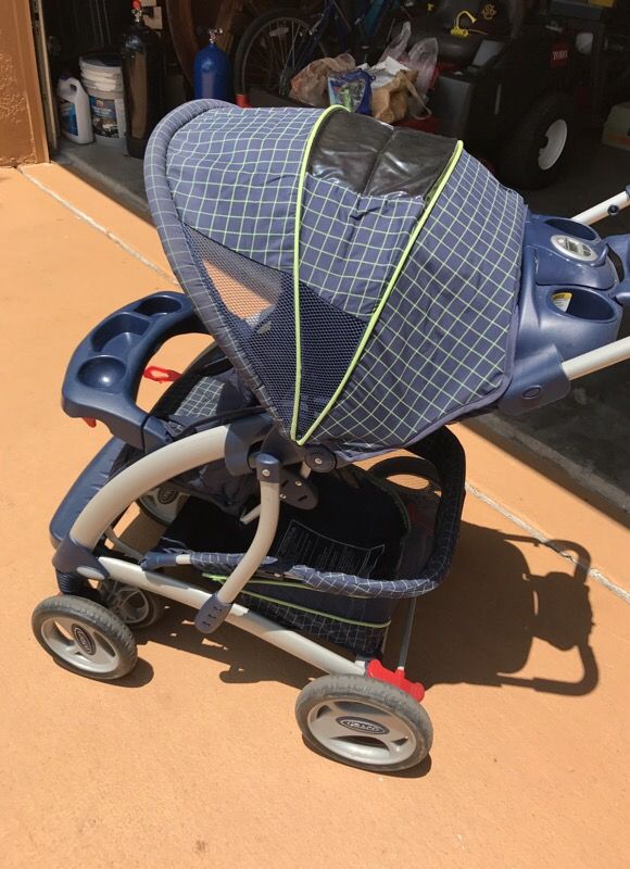 Graco stroller blue and lime green