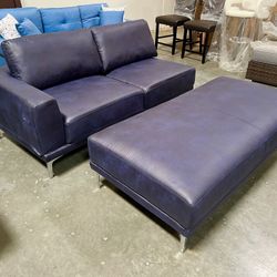 New! Blue Ink Contemporary Sofa With Ottoman, Sectional Sofa, Sectional, Sectionals, Sofa Bed, Sleeper Sofa