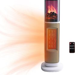 Space Heaters for Indoor Use, 25 inch, 3D Flame, 8H timer, 75 Degree Oscillation, Remote Control, Adjustable Thermostat, Portable Room Heater, Bedroom
